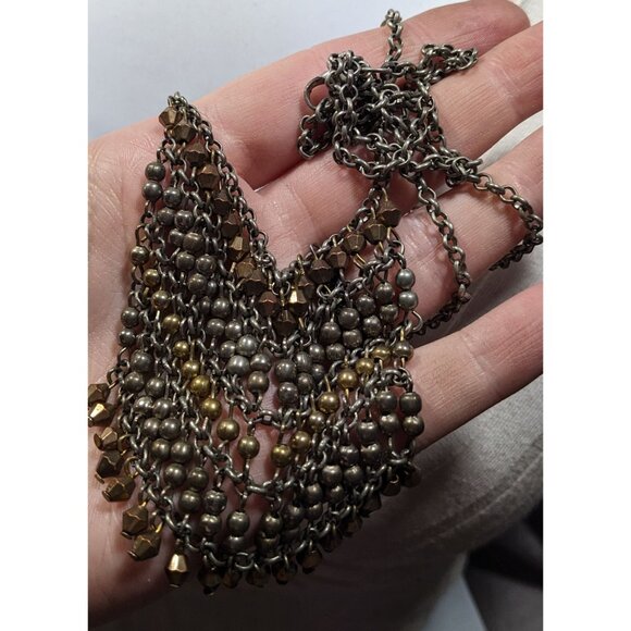Bohemian Metallic Beaded Fringe Pendant Necklace - Picture 4 of 8